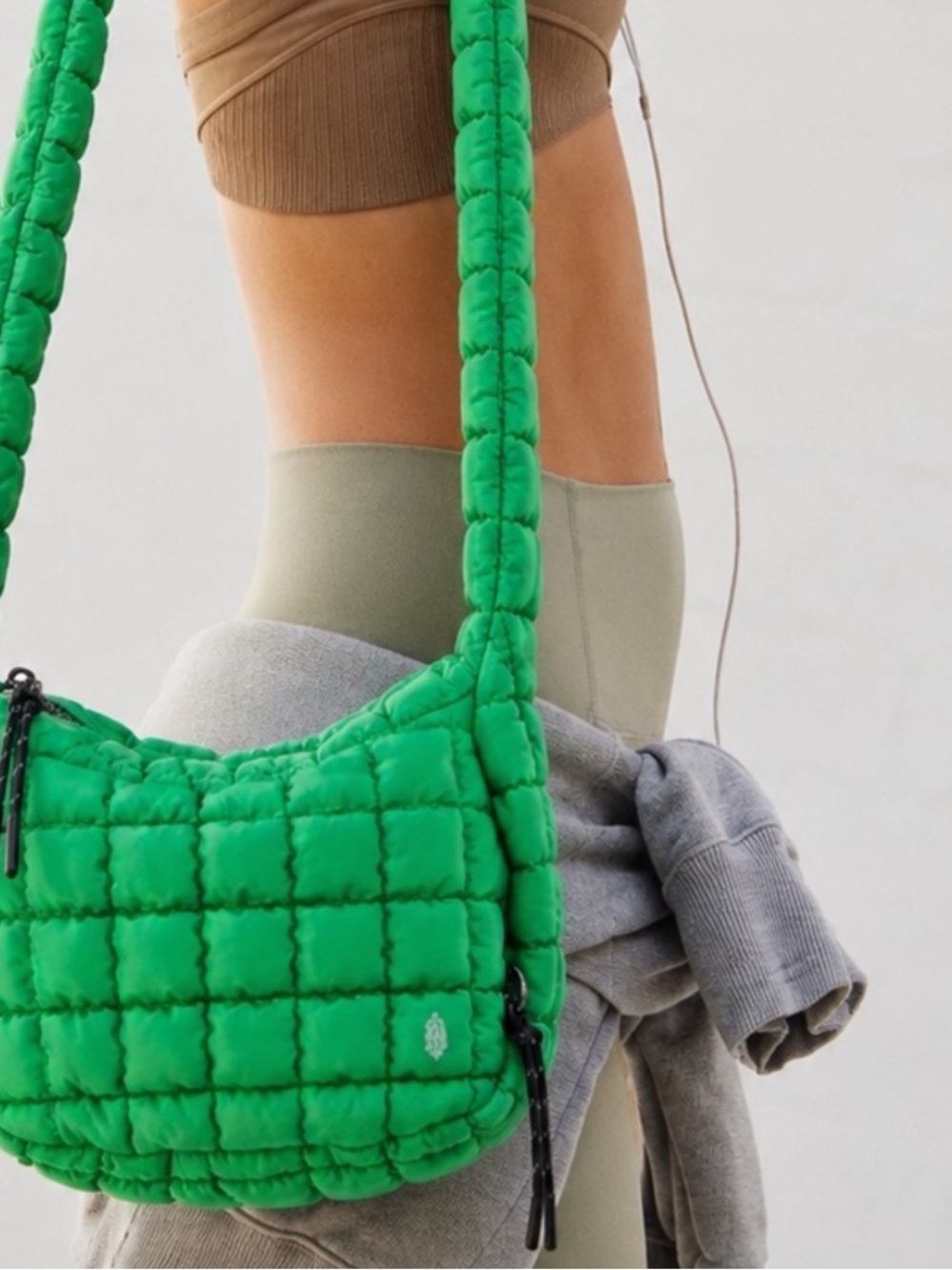 Free People Green Quilted Puffer Shoulder Bag